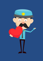Funny Policeman Cop - Holding a Heart and Showing with Hand