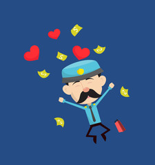 Funny Policeman Cop - Jumping with Hearts and Money