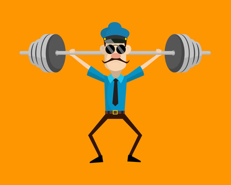 Funny Policeman Cop - Doing Weight Lifting