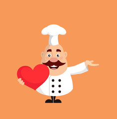 Fat Funny Chef - Holding a Heart and Showing with Hand