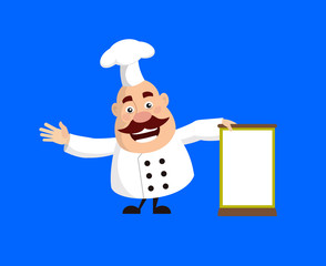 Fat Funny Chef - Standing with a Blank Board