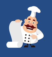 Fat Funny Chef - Showing a Paper Scroll