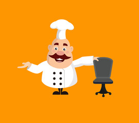 Fat Funny Chef - Standing with Chair and Gesturing with Hand