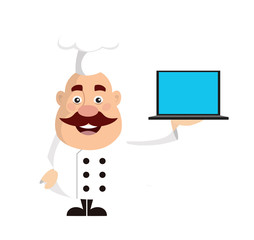 Fat Funny Chef - Presenting a Laptop