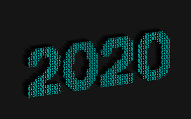 2020 of numbers, 3D volumetric image, realistic vector illustration. EPS 10