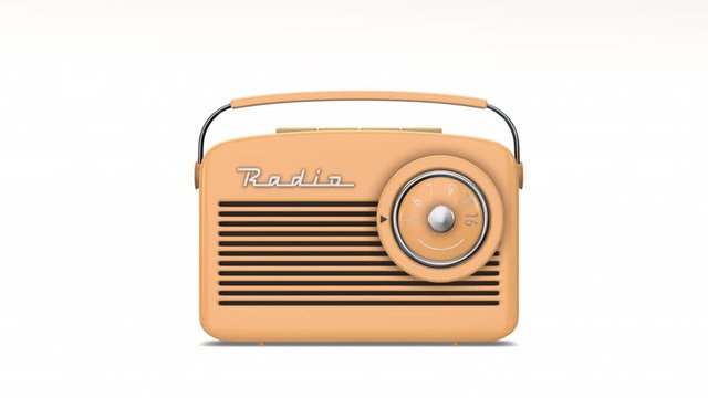 front view of a vintage portable radio receiver, white background (3d render)
