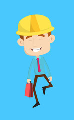 Engineer Builder Architect - Cheerful Face with Holding Suitcase