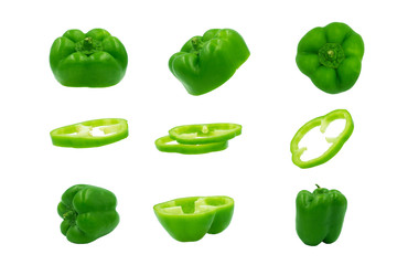 fresh green pepper collection isolated on white background with clipping path