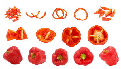 fresh red pepper collection isolated on white background with clipping path