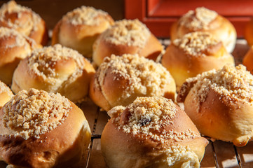 buns with cherries on the table