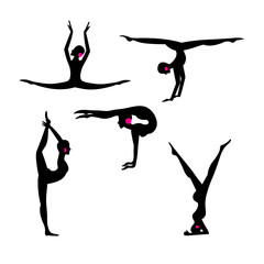 Vector set of silhouettes of gymnasts on a white background