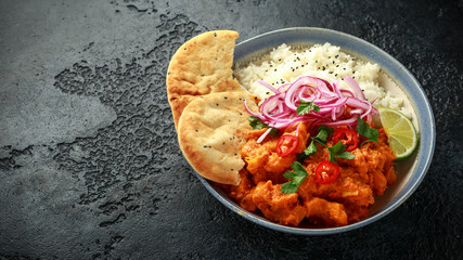 Meat free butternut squash curry with jasmine rice, pickled onions and naan bread