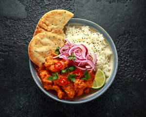 Meat free butternut squash curry with jasmine rice, pickled onions and naan bread