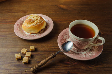  morning tea with a bun on a wooden table3