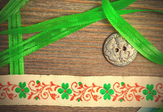vintage embroidered band and tape with old classic button