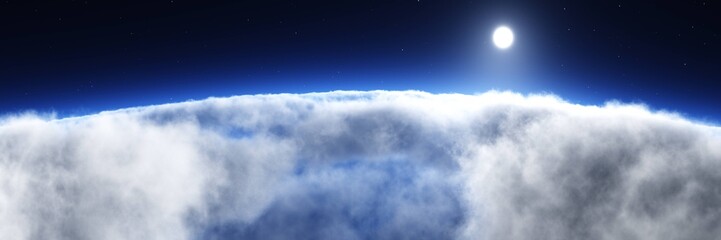 Naklejka na ściany i meble In the clouds. Among the clouds. Beautiful clouds. Sky with clouds view from above, 3D rendering