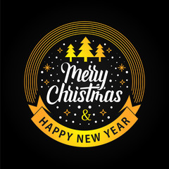 Merry Christmas Happy New Year Black Gold