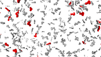 Fototapeta na wymiar Computer generated white and red question signs rotating. CGI background - problem concept. 3d rendering.