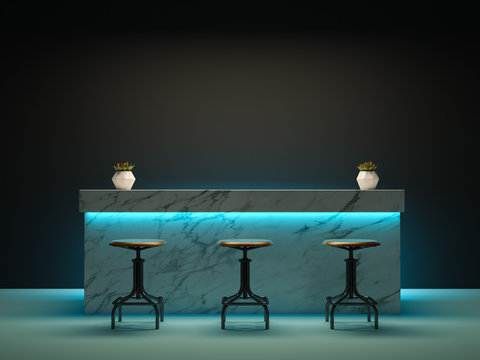 Interior room with bar counter 3D rendering