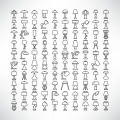 lamp furniture decoration icons set line design
