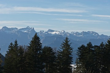 Mountains covered with snow in Swiss Alps