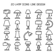 lamp furniture decoration icons set line design