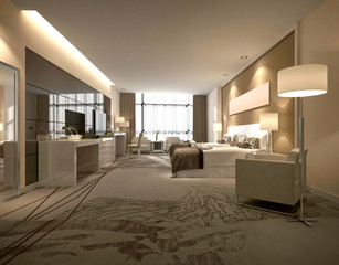 3d render of hotel room