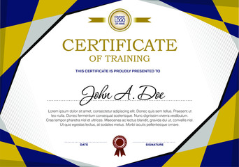 Certificate blank template designed with simple polygonal elements and white background text area
