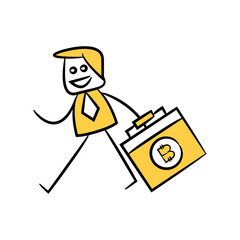 businessman carrying bitcoin briefcase crypto currency concept yellow icons