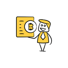 businessman and bitcoin bill crypto currency concept yellow icons