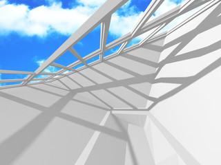 Futuristic White Architecture Design on Cloudy Sky Background