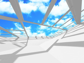 Futuristic White Architecture Design on Cloudy Sky Background