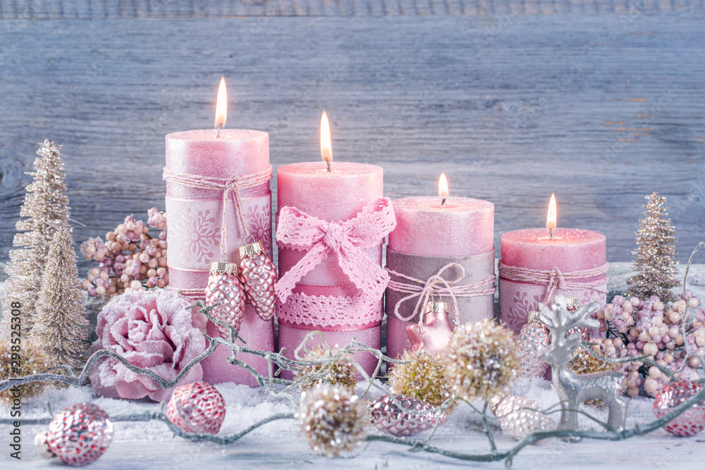 Poster four pink christmas candle