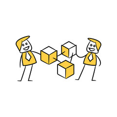 businessman and cube link cryptocurrency concept yellow doodle hand drawn