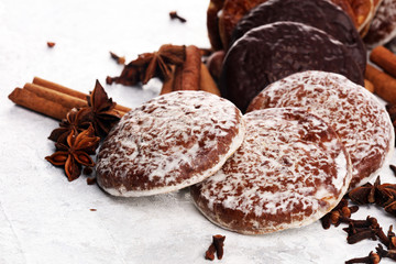 Typical German Gingerbreads such as Lebkuchen and Aachener Printen on rustic