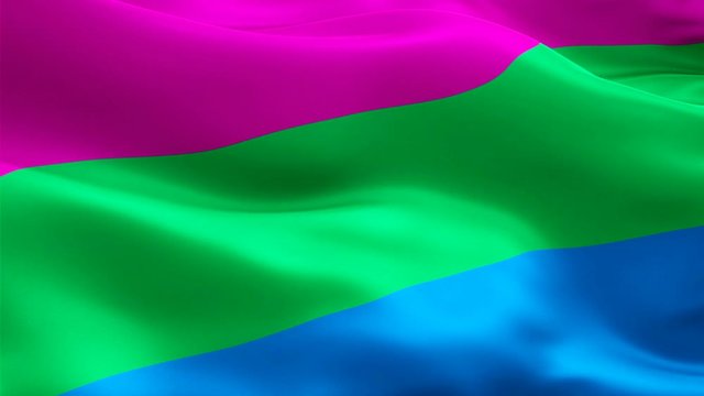 Rainbow Polysexuality Pride Flag video waving in wind. Polysexual Flag background Polysexual play,fantasies. Rainbow Pride Polygender Flag Looping Closeup 1080p Full HD 1920X1080 footage Rainbow
