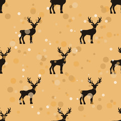 Well-ordered seamless pattern with deer in old retro style. Ordered repeat pattern staggered with reindeer isolated on craft paper imitation. Vintage grunge design wrapping paper or background. 