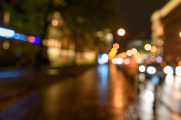 View of traffic in city street, night scape, blured bokeh background