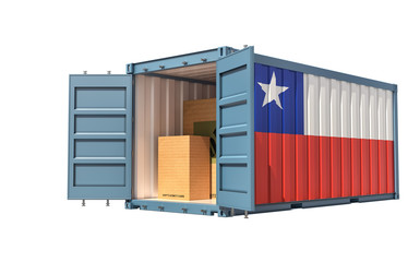 Freight Container with Chile flag isolated on white - 3D Rendering