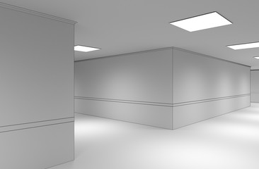 long corridor with doors, interior visualization, 3D illustration