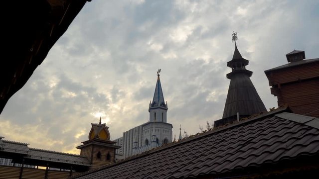 Scenery of the old Russian settlement in Izmailovsky Park of Moscow