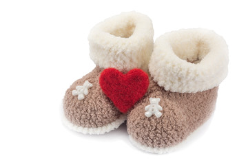 knitted baby booties for newborn isolated on white background