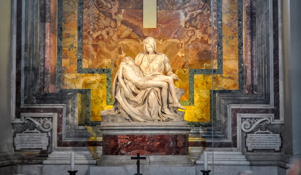 Vatican - May 2018: The Pieta (Mother Mary and Jesus Christ) sculpture in St. Peter's Basilica by Michelangelo