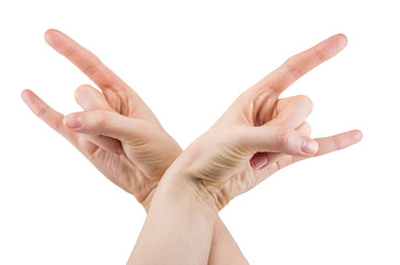 hand with a rock and roll sign, rock music isolated on white background