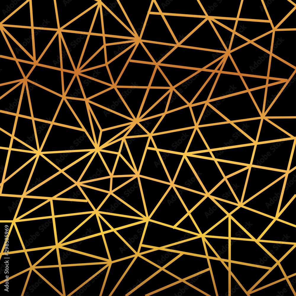 Poster Gold foil wire triangles geometric seamless mosaic repeat pattern background - vector