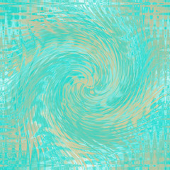 Seamless abstract pattern with wavy and spiral turquoise and gold lines and spots. Surface with distortion effect. Tender and beautiful.