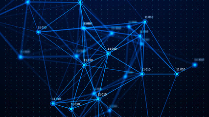 Data technology illustration. Big data digital code. Abstract connection of dots and lines on dark background. 3D