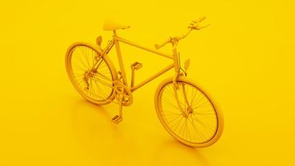 Yellow Bicycle. Minimal idea concept. 3d illustration