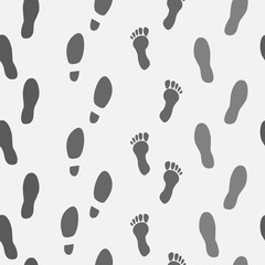 Set of steps in different shoes in black. Repeating pattern