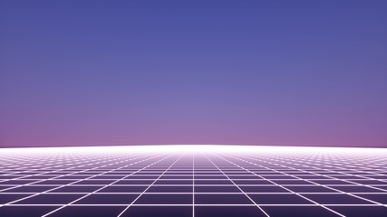 Retro futuristic neon grid background, 80s design. 3d illustration